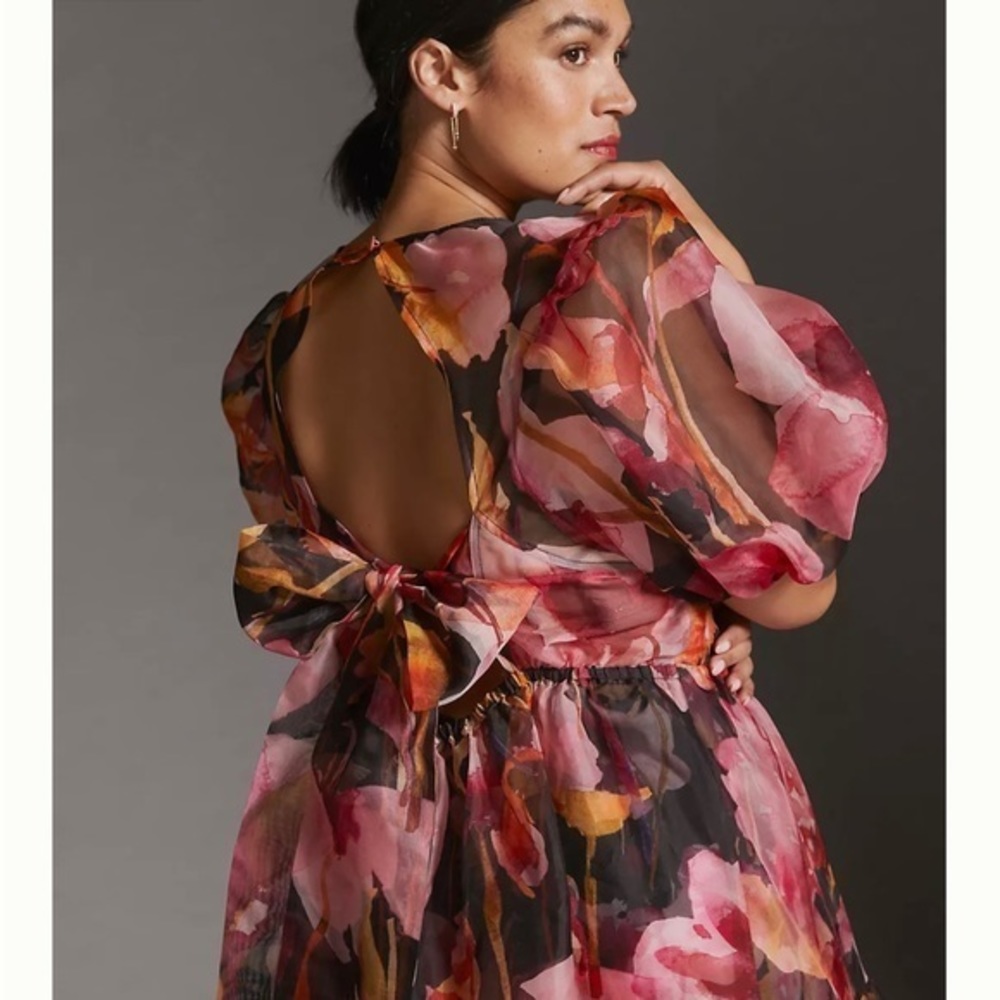 By Anthropologie Puff-Sleeve Organza Midi Dress